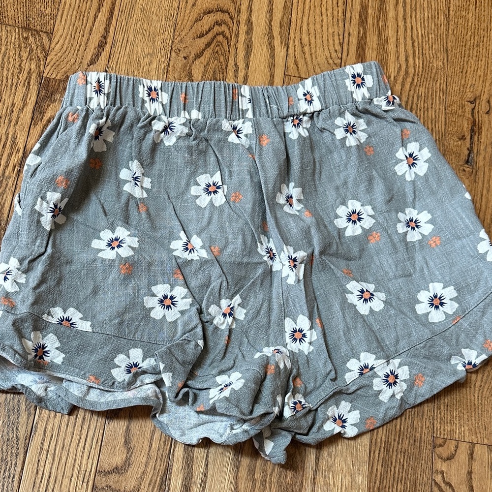 Floral High Waist Women's Shorts - Gray